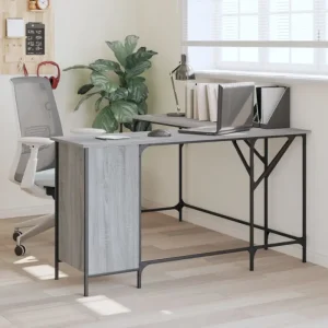 Bureau met bewerkt hout en L-vormig ontwerp voor je woonruimte